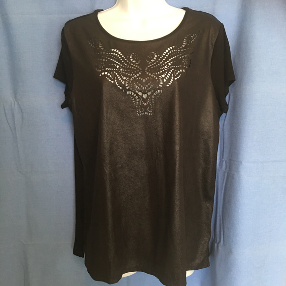 Rock & Republic Tops - Rock & Republic Black Faux Leather Shirt Large